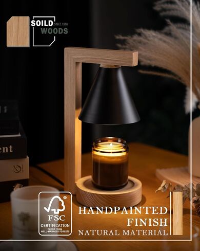 HANASS Candle Warmer Lamp - Black Candle Warmer Lamp with Solid Wood - Dimmable Wax Melter Lamps for Scented Wax - Candle Melter Compatible with Large Jar Candles, 2 Bulb Included, MT2314 in Saudi Arabia