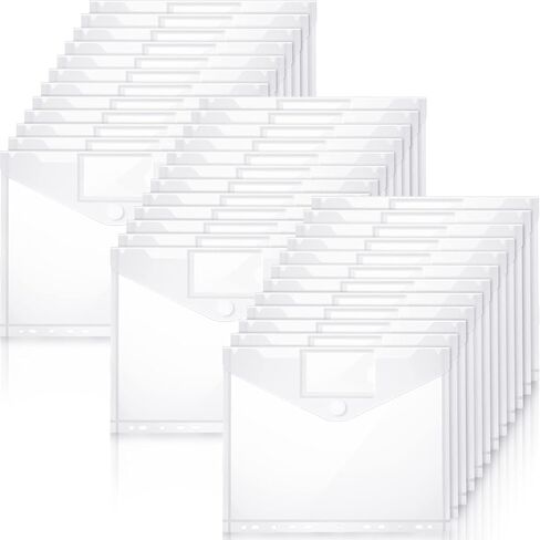 100 Pcs Binder Pocket for 3 Ring Plastic Binder Folders 11 Holes Clear Poly Binder Envelope with Hook and Loop Closure for 2/3/4 Ring Document Pouch with Label Letter Size Office in Saudi Arabia