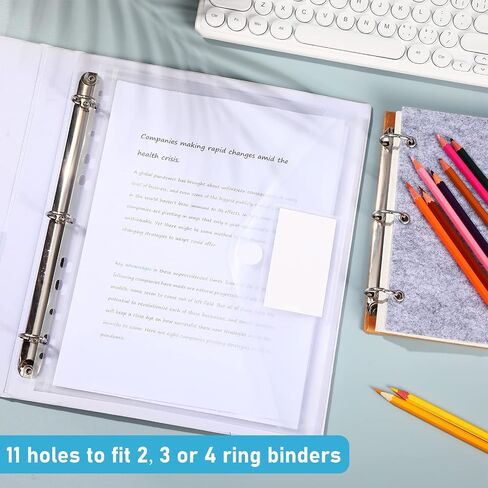 100 Pcs Binder Pocket for 3 Ring Plastic Binder Folders 11 Holes Clear Poly Binder Envelope with Hook and Loop Closure for 2/3/4 Ring Document Pouch with Label Letter Size Office in Saudi Arabia