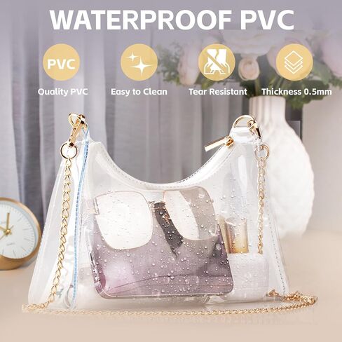 Clear Purse for Women Stadium Approved,PVC Clear Crossbody Bag for Concert Event Work Festival in Saudi Arabia