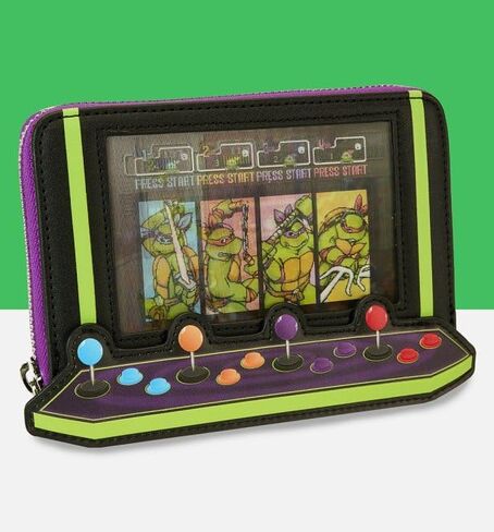 Loungefly Teenage Mutant Ninja Turtles 40th Anniversary Vintage Arcade Lenticular Zip Around Wallet in Saudi Arabia