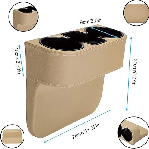 Automotive Cup Holders, Car Seat Organizer Front Gap Filler, Holder Auto Front Seat Side Pocket Leather Cover Car Cup with 4pcs Car Hooks 2 Cup Coasters in Saudi Arabia