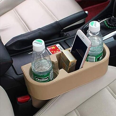 Automotive Cup Holders, Car Seat Organizer Front Gap Filler, Holder Auto Front Seat Side Pocket Leather Cover Car Cup with 4pcs Car Hooks 2 Cup Coasters in Saudi Arabia
