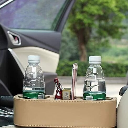 Automotive Cup Holders, Car Seat Organizer Front Gap Filler, Holder Auto Front Seat Side Pocket Leather Cover Car Cup with 4pcs Car Hooks 2 Cup Coasters in Saudi Arabia
