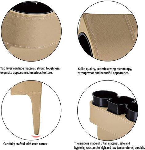 Automotive Cup Holders, Car Seat Organizer Front Gap Filler, Holder Auto Front Seat Side Pocket Leather Cover Car Cup with 4pcs Car Hooks 2 Cup Coasters in Saudi Arabia