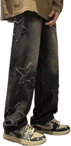 Mens Y2k Star Jeans High Waisted Hip Hop Streetwear Jeans Loose Baggy Embroidery Aesthetic Harajuku Denim Pants in Saudi Arabia