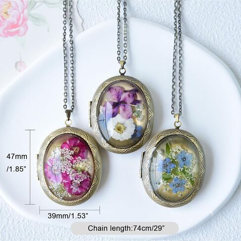 قلادة مدلاة بصورة عتيقة مصنوعة يدويًا على شكل زهرة مضغوطة للنساء والفتيات (لا تنسوني) in Kuwait