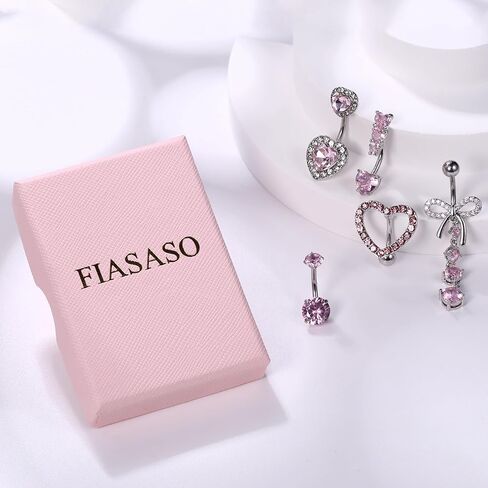FIASASO 5pcs 14G الوردي البطن زر الدائري مجموعة للنساء لطيف الوردي القلب القوس تتدلى حلقات البطن الجراحية الفولاذ المقاوم للصدأ زر البطن ثقب Dangly السرة خاتم البطن زر مجوهرات السرة ثقب البطن الفضة in Kuwait
