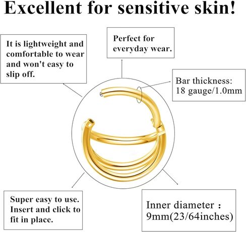 المفصلي الثلاثي هوب الأنف الدائري 316L حلقات الجزء الصلب الجراحية سلس يتوقف الغضروف اللولب الزنمة محارة الفرس الأذن حلق ثقب الشفاه الدائري 16G 18G 20G in Kuwait