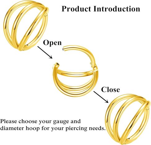 المفصلي الثلاثي هوب الأنف الدائري 316L حلقات الجزء الصلب الجراحية سلس يتوقف الغضروف اللولب الزنمة محارة الفرس الأذن حلق ثقب الشفاه الدائري 16G 18G 20G in Kuwait