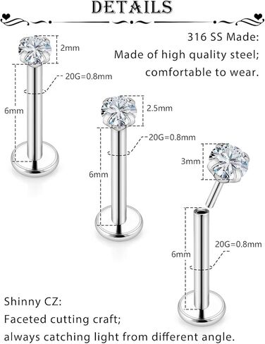 20 جرام 18 جرام أقراط مسطحة الظهر مسمار دفع بدون خيوط في حلقات الأنف الأزرار الجراحية الصلب الزنمة الغضروف أقراط الشفاه الدائري ميدوسا ثقب المجوهرات للنساء الرجال in Kuwait