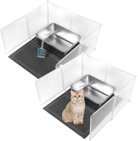 12 Pcs Extra Large Cat Litter Box Enclosure Splash Guard with 2 Pcs Cat Litter Mat Translucent Cat Litter Box Privacy Screen for Open Top Litter Box (cat Litter Box Not Included) in Saudi Arabia