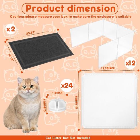 12 Pcs Extra Large Cat Litter Box Enclosure Splash Guard with 2 Pcs Cat Litter Mat Translucent Cat Litter Box Privacy Screen for Open Top Litter Box (cat Litter Box Not Included) in Saudi Arabia