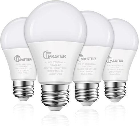 مصابيح إضاءة LED A19، مصابيح LED 9 وات (ما يعادل 80 وات)، قاعدة E26 القياسية، ضوء النهار 5000 ك، 800 لومن، غير قابلة للتعتيم، مصابيح إضاءة بيضاء ساطعة 9 وات للمكتب المنزلي، معتمدة من UL ETL (4 عبوات) in Kuwait