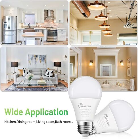 مصابيح إضاءة LED A19، مصابيح LED 9 وات (ما يعادل 80 وات)، قاعدة E26 القياسية، ضوء النهار 5000 ك، 800 لومن، غير قابلة للتعتيم، مصابيح إضاءة بيضاء ساطعة 9 وات للمكتب المنزلي، معتمدة من UL ETL (4 عبوات) in Kuwait