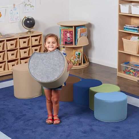 Factory Direct Partners 10441-CT SoftScape Crescent مجموعة البراز الناعمة مع مقعد المعلم، مقاعد مرنة ملونة وحدات للفصول الدراسية والرعاية النهارية (مجموعة من 7 قطع) - معاصرة in Kuwait
