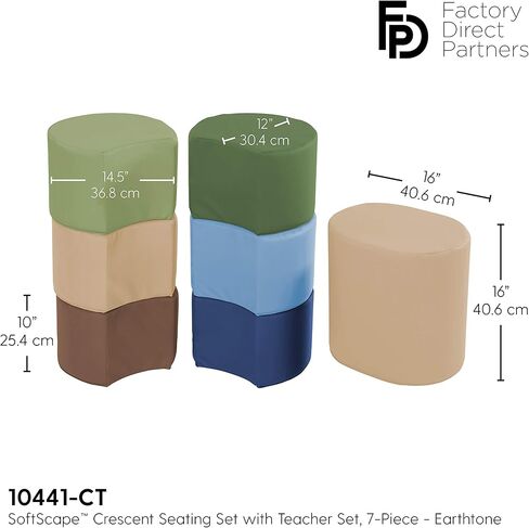 Factory Direct Partners 10441-CT SoftScape Crescent مجموعة البراز الناعمة مع مقعد المعلم، مقاعد مرنة ملونة وحدات للفصول الدراسية والرعاية النهارية (مجموعة من 7 قطع) - معاصرة in Kuwait