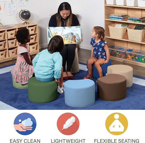 Factory Direct Partners 10441-CT SoftScape Crescent مجموعة البراز الناعمة مع مقعد المعلم، مقاعد مرنة ملونة وحدات للفصول الدراسية والرعاية النهارية (مجموعة من 7 قطع) - معاصرة in Kuwait