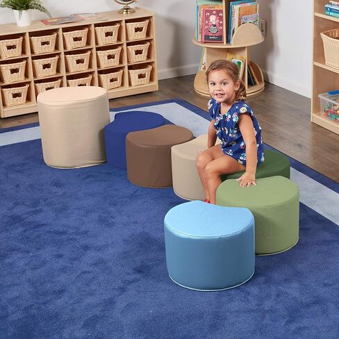 Factory Direct Partners 10441-CT SoftScape Crescent مجموعة البراز الناعمة مع مقعد المعلم، مقاعد مرنة ملونة وحدات للفصول الدراسية والرعاية النهارية (مجموعة من 7 قطع) - معاصرة in Kuwait