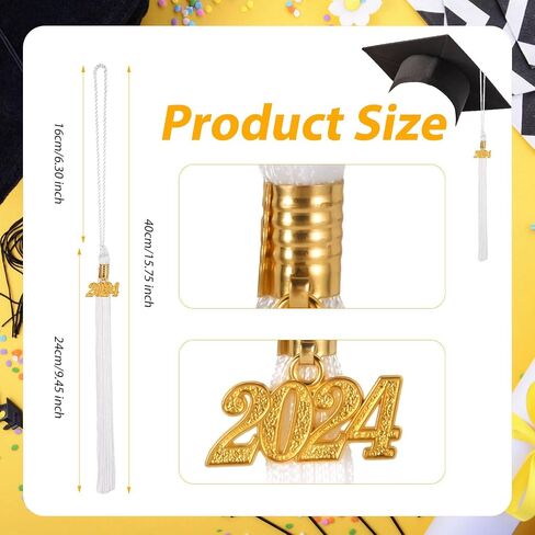 Graduation Tassels 2024 Charm, Graduation Cap Tassel Hanging Decoration Academic Tassel Grad Hats Accessory for Graduation Parties Ceremonies Graduates Souvenir Gift (White) in Saudi Arabia