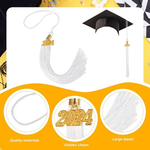 Graduation Tassels 2024 Charm, Graduation Cap Tassel Hanging Decoration Academic Tassel Grad Hats Accessory for Graduation Parties Ceremonies Graduates Souvenir Gift (White) in Saudi Arabia