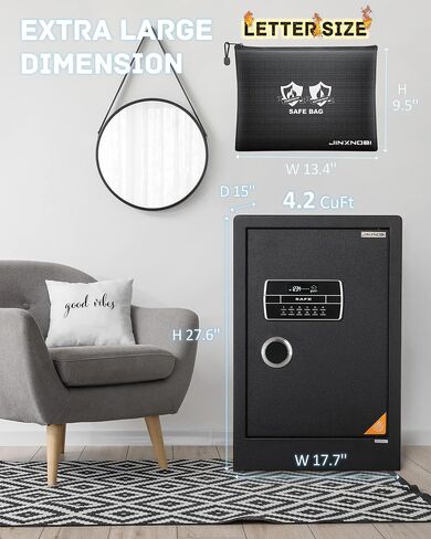Large Safe Box,4.2 Cubic Feet Home Safes with Fireproof Waterproof Safe Bag,27.6in Big Security Vault with Electronic Keypad Digital Lock for Home Office Hotel use in Saudi Arabia