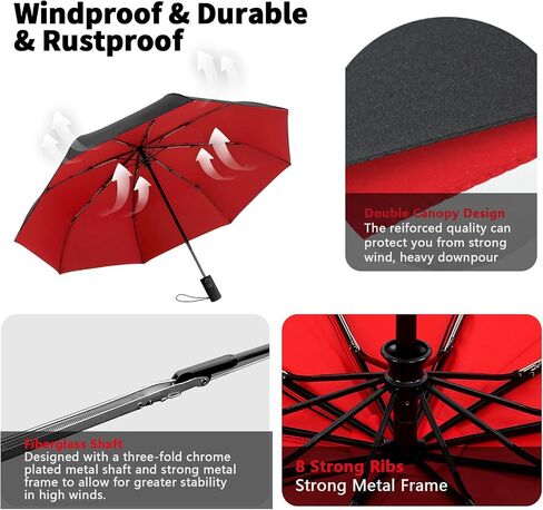 46 Inch Umbrellas for Rain, Automatic Open & Close, Windproof Double Canopy Vented Reinforced Fiberglass Frame, UPF 50+ Protection Sun Portable Folding Compact Umbrella for Travel, All-Weather in Saudi Arabia