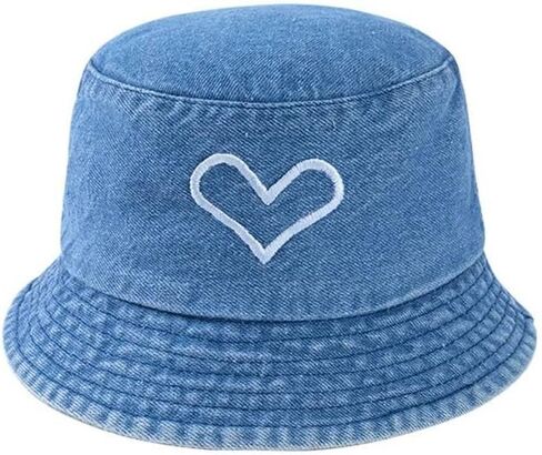 Heart Embroidered Bucket Hats Cowboy Washed Denim Unisex Sun Hat Folding Fisherman Hip Hop Men Women Summer Outdoor Bucket Cap in Saudi Arabia