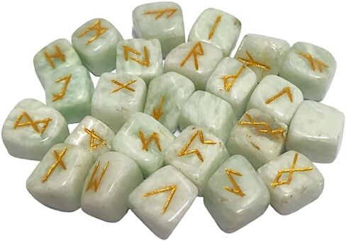 ANANYA FASHION & CRAFTS HUB Amazonite Tumbles Rune Stones Set with Engraved Elder Futhark Alphabet for Wicca Crystal Meditation Divination in Saudi Arabia