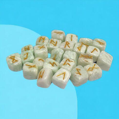 ANANYA FASHION & CRAFTS HUB Amazonite Tumbles Rune Stones Set with Engraved Elder Futhark Alphabet for Wicca Crystal Meditation Divination in Saudi Arabia