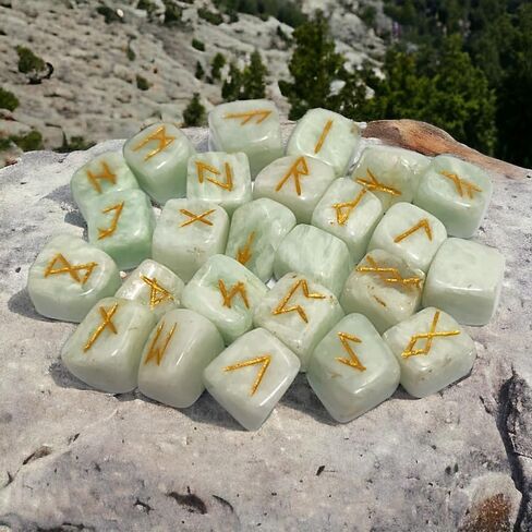 ANANYA FASHION & CRAFTS HUB Amazonite Tumbles Rune Stones Set with Engraved Elder Futhark Alphabet for Wicca Crystal Meditation Divination in Saudi Arabia