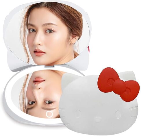 Impressions Vanity Hello Kitty Kawaii Compact Mirror with Touch Sensor Switch for Purse, LED Makeup Mirror with 2X Magnifying Top and Adjustable Brightness (White) in Saudi Arabia