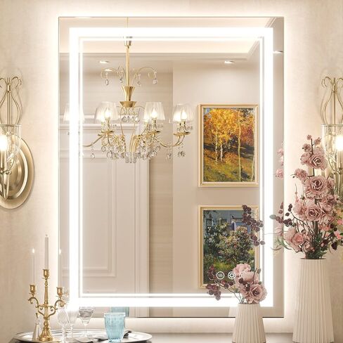 Keonjinn LED Mirror for Bathroom 20" x 28" with Frontlit and Backlit, Stepless 3 Colors Temperature & Dimmable LED Wall Mirror, Double Light Strips, UL Listed LED Driver, Anti fog Frameless LED Mirror in Saudi Arabia
