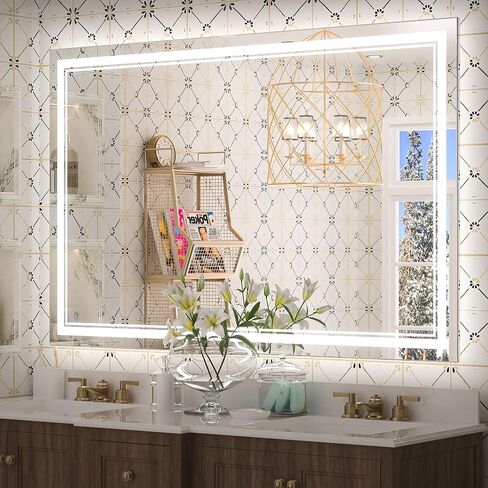 Keonjinn LED Mirror for Bathroom 20" x 28" with Frontlit and Backlit, Stepless 3 Colors Temperature & Dimmable LED Wall Mirror, Double Light Strips, UL Listed LED Driver, Anti fog Frameless LED Mirror in Saudi Arabia