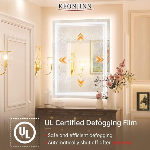 Keonjinn LED Mirror for Bathroom 20" x 28" with Frontlit and Backlit, Stepless 3 Colors Temperature & Dimmable LED Wall Mirror, Double Light Strips, UL Listed LED Driver, Anti fog Frameless LED Mirror in Saudi Arabia