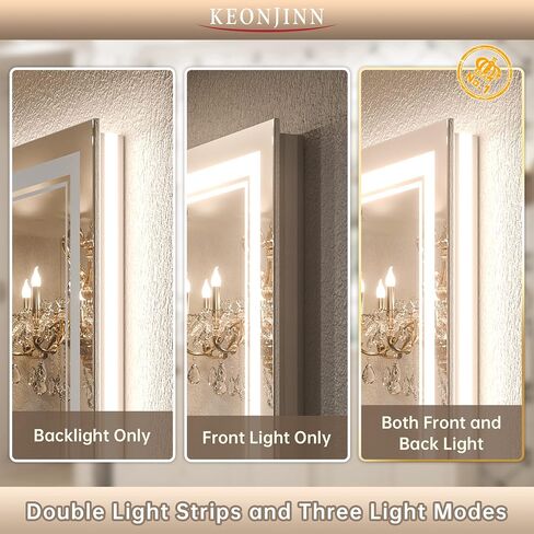 Keonjinn LED Mirror for Bathroom 20" x 28" with Frontlit and Backlit, Stepless 3 Colors Temperature & Dimmable LED Wall Mirror, Double Light Strips, UL Listed LED Driver, Anti fog Frameless LED Mirror in Saudi Arabia