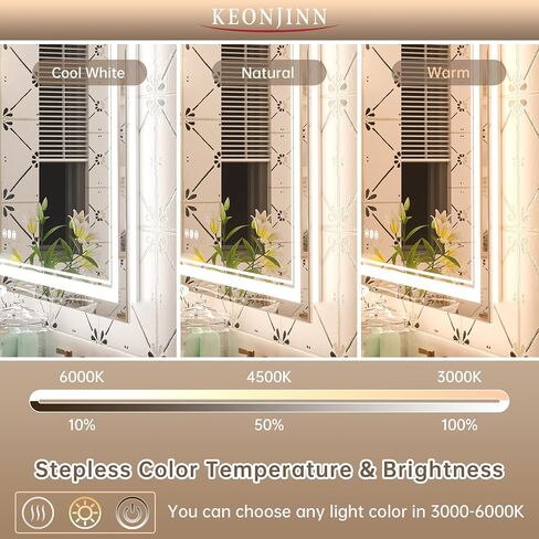 Keonjinn LED Mirror for Bathroom 20" x 28" with Frontlit and Backlit, Stepless 3 Colors Temperature & Dimmable LED Wall Mirror, Double Light Strips, UL Listed LED Driver, Anti fog Frameless LED Mirror in Saudi Arabia