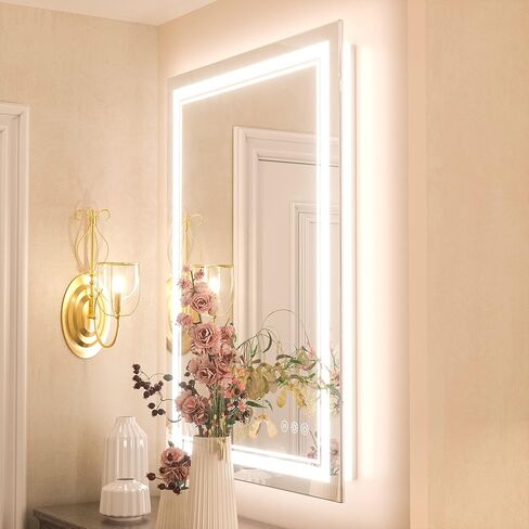 Keonjinn LED Mirror for Bathroom 20" x 28" with Frontlit and Backlit, Stepless 3 Colors Temperature & Dimmable LED Wall Mirror, Double Light Strips, UL Listed LED Driver, Anti fog Frameless LED Mirror in Saudi Arabia