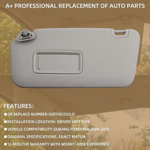 Dasbecan Grey Driver Left Side Sun Visor Compatible with Subaru Forester 2009 2010 2011 2012 2013 Replaces# 92011SC033LO in Saudi Arabia