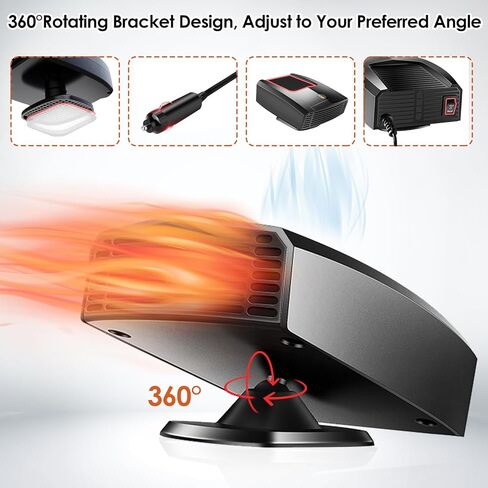 سخان السيارة، سخان سيارة محمول 12 فولت يتم توصيله بولاعة السجائر ومزيل ضباب الزجاج الأمامي للسيارة 150 وات، مروحة تسخين وتبريد سريعة 2 في 1 سخان للسيارة بقاعدة دوارة 360 درجة in Kuwait