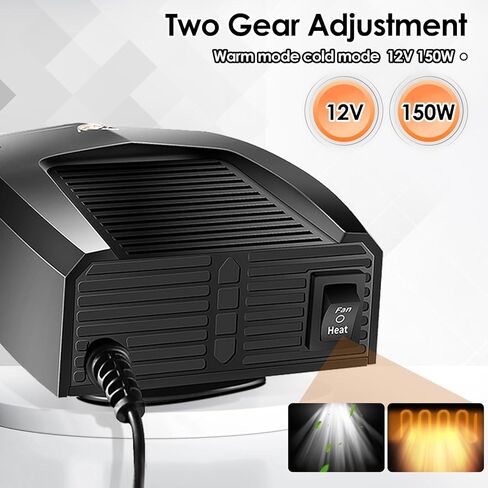 سخان السيارة، سخان سيارة محمول 12 فولت يتم توصيله بولاعة السجائر ومزيل ضباب الزجاج الأمامي للسيارة 150 وات، مروحة تسخين وتبريد سريعة 2 في 1 سخان للسيارة بقاعدة دوارة 360 درجة in Kuwait