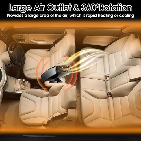 سخان السيارة، سخان سيارة محمول 12 فولت يتم توصيله بولاعة السجائر ومزيل ضباب الزجاج الأمامي للسيارة 150 وات، مروحة تسخين وتبريد سريعة 2 في 1 سخان للسيارة بقاعدة دوارة 360 درجة in Kuwait