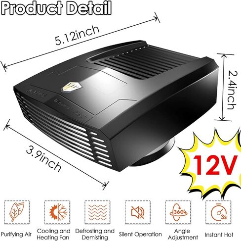 سخان السيارة، سخان سيارة محمول 12 فولت يتم توصيله بولاعة السجائر ومزيل ضباب الزجاج الأمامي للسيارة 150 وات، مروحة تسخين وتبريد سريعة 2 في 1 سخان للسيارة بقاعدة دوارة 360 درجة in Kuwait