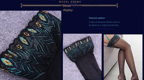 جوارب نسائية مثيرة من النايلون شفافة من خلال ريش الطاووس جوارب مطرزة ثلاثية الأبعاد (تطريز أزرق) 30-38 in Kuwait