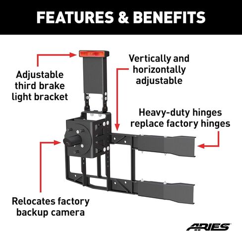 ARIES 2563001 Jeep Wrangler JL Heavy-Duty Adjustable Rear Door Spare Tire Carrier for Up to 37-Inch Wheels in Saudi Arabia