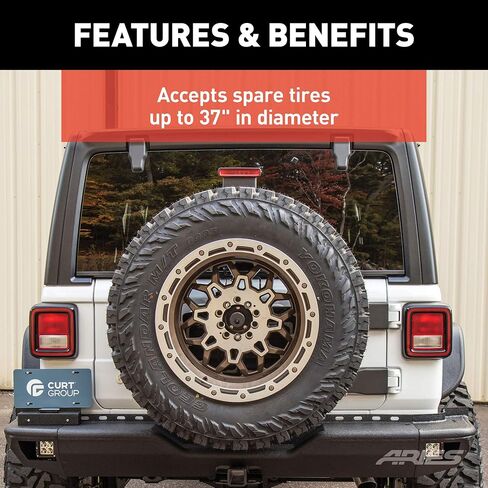 ARIES 2563001 Jeep Wrangler JL Heavy-Duty Adjustable Rear Door Spare Tire Carrier for Up to 37-Inch Wheels in Saudi Arabia