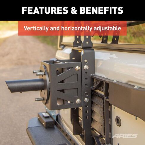 ARIES 2563001 Jeep Wrangler JL Heavy-Duty Adjustable Rear Door Spare Tire Carrier for Up to 37-Inch Wheels in Saudi Arabia