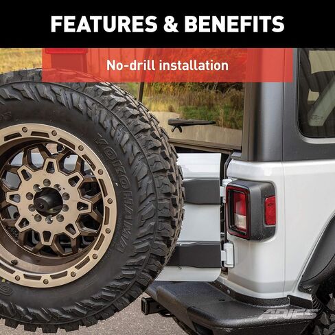 ARIES 2563001 Jeep Wrangler JL Heavy-Duty Adjustable Rear Door Spare Tire Carrier for Up to 37-Inch Wheels in Saudi Arabia