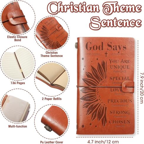 Teling 4 Pieces Leather Journal Notebook Christian Gifts for Women, Refillable Journal for Men Embossed Bible Verse Inspirational Bible Journal Birthday Christian Encouragement Present for Women in Saudi Arabia