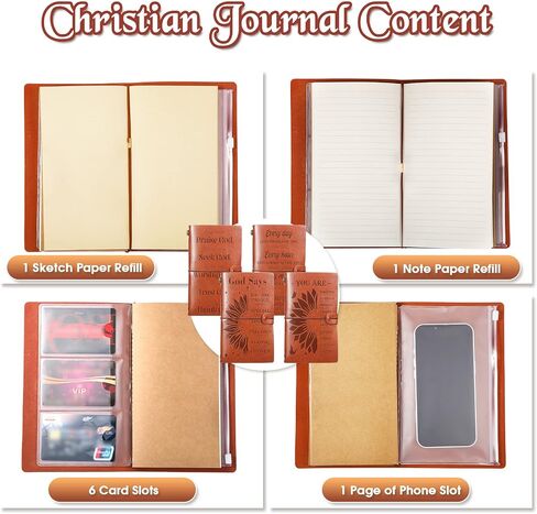 Teling 4 Pieces Leather Journal Notebook Christian Gifts for Women, Refillable Journal for Men Embossed Bible Verse Inspirational Bible Journal Birthday Christian Encouragement Present for Women in Saudi Arabia